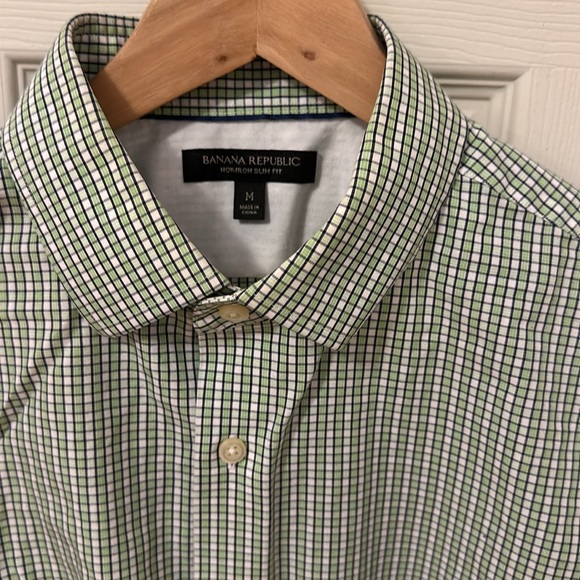 Banana republic men’s green non iron slim fit checkered button down shirt size M - Picture 1 of 6
